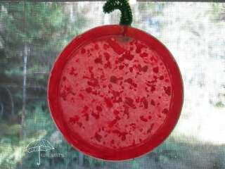 recycled lid made into an apple apple sun catcher