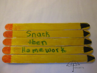 pencil that say snack then homework homework magnet