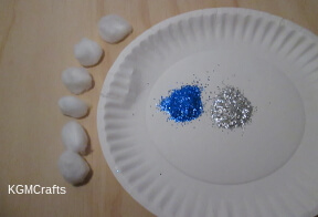 step 1 add glitter to the cotton balls