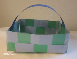 blue and green paper basket woven Easter basket