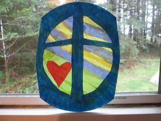tissue paper stained-glass cross Easter cross stained glass
