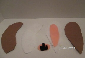 cut ears nose out of felt and cardboard bunny pieces