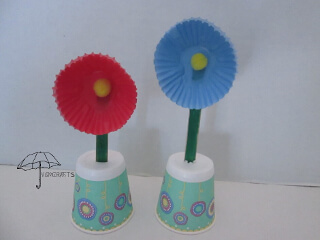 cupcake liner flowers with craft stick stems