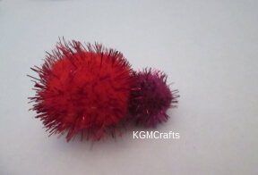 glue the red and purple pompoms together