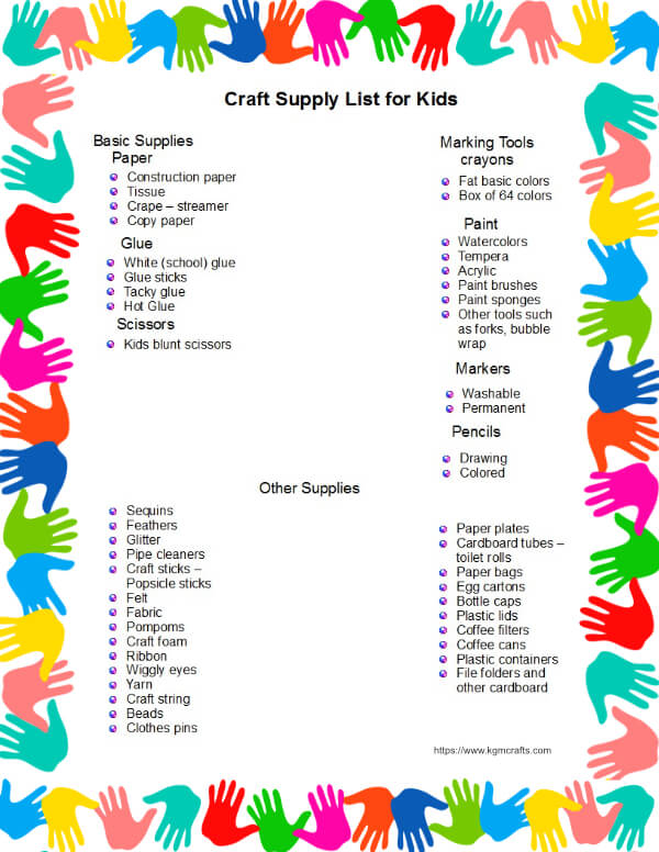 Craft Supply List For Kids