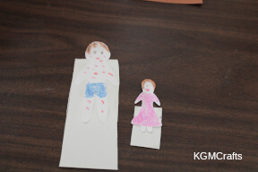 step 3 glue the dolls on the rectangles