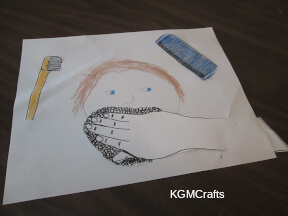 add the toothbrush, comb, and hand to the face picture