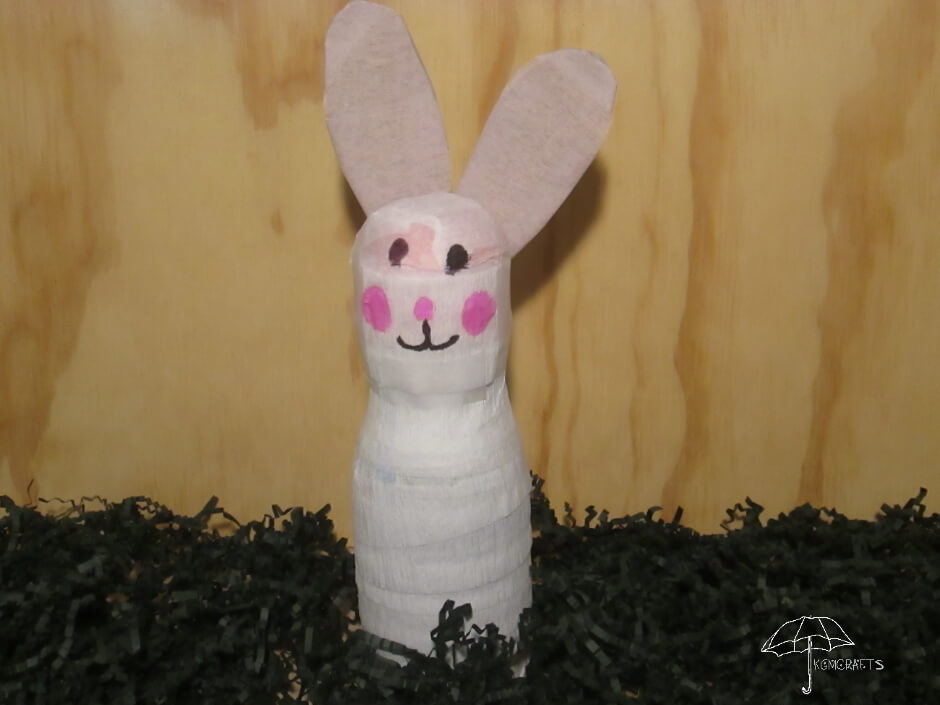 white and pink bunny Easter bunny made with a container