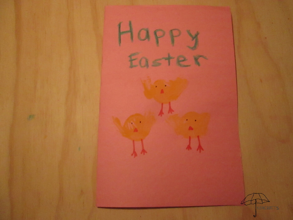 yellow chicks on pink paper painted chicks Easter card