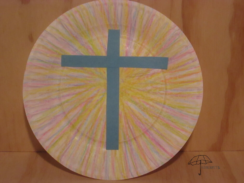 cross on colored plate Sunburst Easter Cross