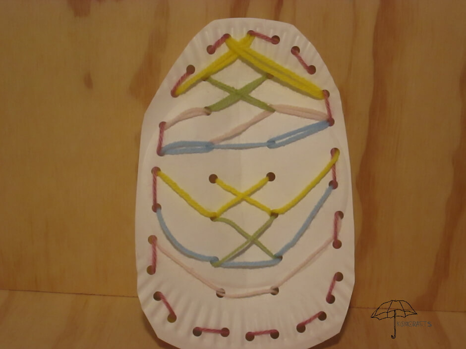 yarn decorated egg lacing card egg
