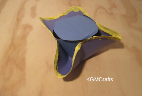 step 5 place the circle on the top of the hat and glue the tab to the back