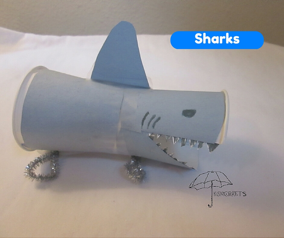 paper cup shark shark craft for kids