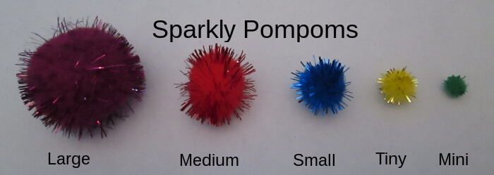 sparkly pompom sizes