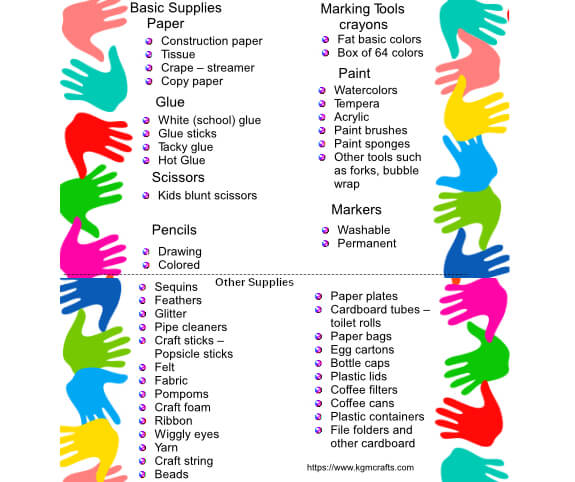 list of craft supplies for kids