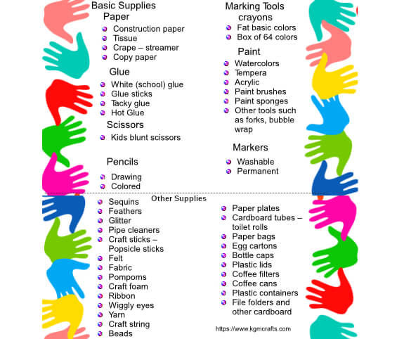 Craft Supply List for Kids