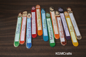 glue the names on the craft sticks
